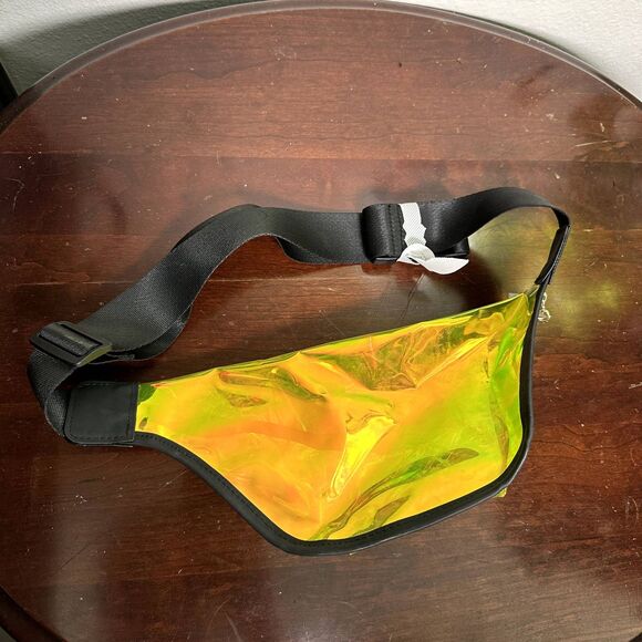 Lancome Neon Yellow Holographic Fanny Pack Festival Belt Bag 11"x6" Adjustable - Picture 4 of 5